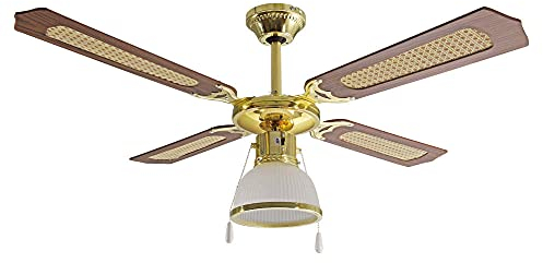 ARDES | AR5A107D Ventilatore Da Soffitto 4 Pale con Luce - in Legno/Paglia di Vienna - 3 Velocità, Comando a Cordicella e Diametro 107cm