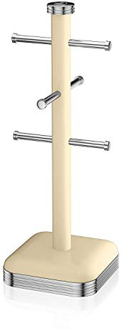 Swan SWKA1030CN Retro 6 Cup Mug Tree, Weighted Base, Cream