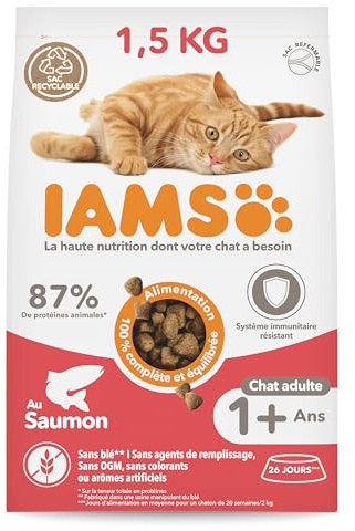 IAMS Alimento seco para gatos con salmón, comida seca para gatos adultos de más de 1 año, 1,5 kg