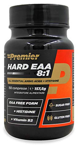 Premier Integratori Hard EAA 8:1-150 cpr | Aminoacidi Essenziali in compresse arricchiti con L-Istidina e Vitamina B2 | Senza zuccheri e glutine