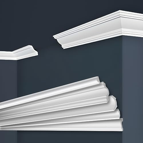 Marbet, listelli da soffitto in polistirene XPS, modanature in stucco di alta qualità, leggeri e robusti, dal design moderno (confezione risparmio da 50 metri, E-40, 45x45 mm), listello decorativo
