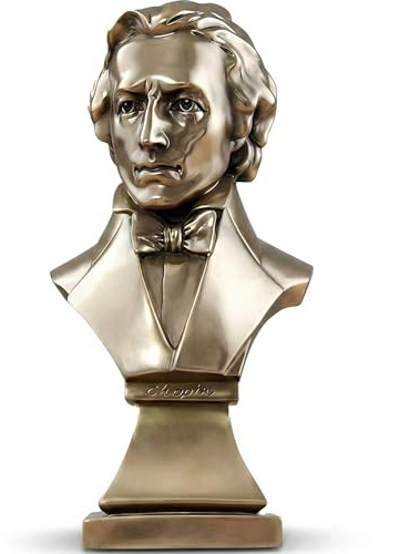 Frederic Chopin Bust Statue for Home Decor - Classical Music Gifts for Pianist & Piano Teacher - Vintage Style Gold Resin Sculptures for Office Desk, Library Shelf & Music Room Decoration, 11.5 Inch