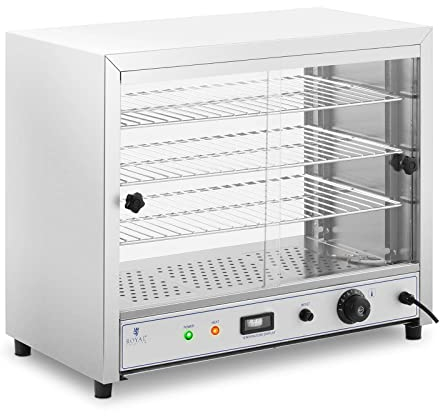 Royal Catering RC-WC001 Vitrine Chauffante Présentoir Chauffant De Maintien Au Chaud À Poser(1 000 W, 30 - 85 °C, 3 Grilles De 56,6 x 30 cm)