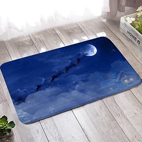 Bishilin Badematte rutschfest 40x60, Fußmatte Waschbar Weihnachten Mond Hirsche und Häuser Badvorleger Teppich Wohnzimmer