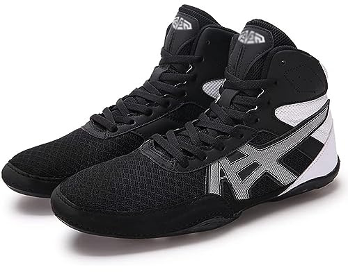 Chaussures de boxe Chaussures d'haltérophilie pour hommes, Bottes de boxe, Chaussures de squat, Bottes de boxe montantes, Chaussures de lutte d'arts martiaux, Baskets multifonctionnelles,Noir,43