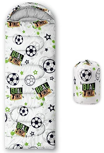 HOSIMA Schlafsack, weißer Fußball-Motiv, Bedruckt, leicht, warm, tragbar, für draußen und drinnen, wasserdicht, kältebeständig, Schlafsack für Camping, Wandern (Fußball7)