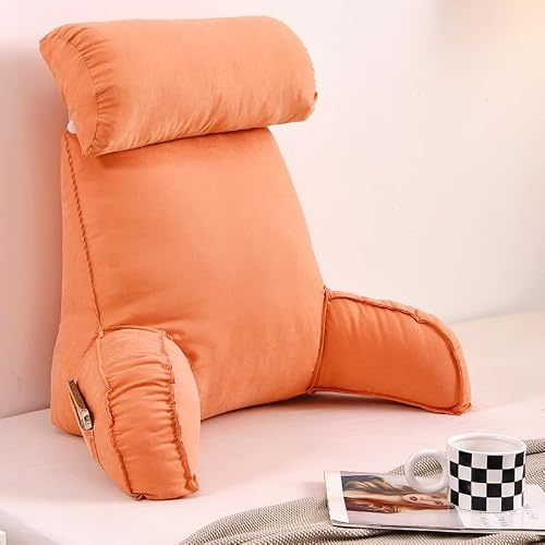 Almohada de Lectura para Cama, sofá, Respaldo, cojín para abrazar con Rollo Cuello Respaldo Esponjoso Brazos Apoyo Refuerzo cabecera Mirar televisión, Sentarse Oficina (Size:75×40×58cm,Color:Naranja)