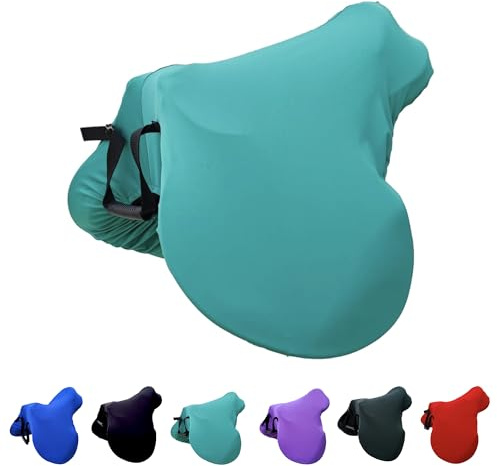 Majestic Ally English Saddle Cover with Adjustable Handle, 4-Way Stretch Spandex/Elastane Fabric, Multiple Colors (Turquoise)
