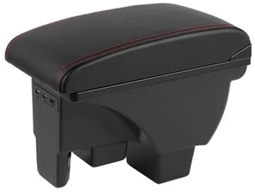 SATUSA car interior decoration box Car Armrest Box Accessories Car Armrest With Usb Piece Strorage Box Car-styling Center Console For Polo 2019-2022 (Color : A-black red 3 usb)