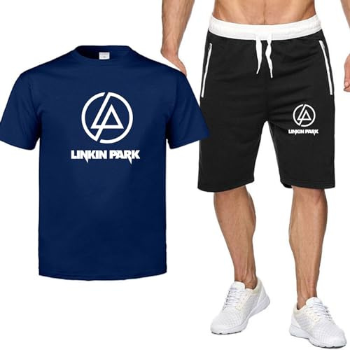 CLMETHE Ensemble 2 pièces de survêtements pour hommes, vêtements de sport pour Linkin Park, t-shirt d'été en coton, short de plage, loisirs, haut ample, tenues de sport, de gymnastique