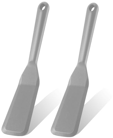2 Pack Silicone Thin Omelet Turner, Heat Resistant Long Crepe Spatulas for Nonstick Cookware, Pancake Spatula for Egg Cake Pizza Steak Omelet Crepes (Grey)