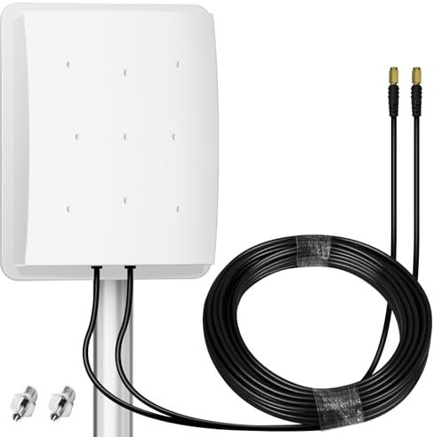 5G Antenne Outdoor 4G LTE Antenne Dual-Polarisation 14DBi WiFi Antenne 698-2700 | 3300-3800 MHz Signal Richtantenne MIMO Router Externe Antenne SMA / TS9 Antenne, 2x10M Kabel, 3G/4G/5G/GSM/GPRS - Weiß