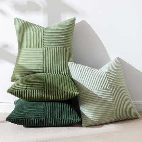 MIULEE 4er Set Kissenbezug 45x45 cm Kordsamt Sofakissen Weihnachten Patchwork Grün Serie Dekokissenhülle Zierkissenbezüge Square Zierkissen für Sofa Wohnzimmer Schlafzimmer