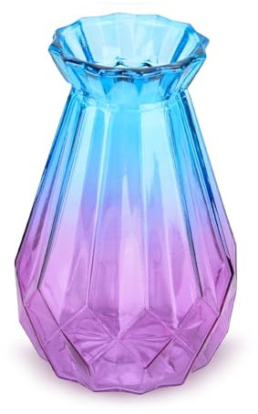 DUTTY Glass Vase Gradient Multicolor Crystal Geometric Surface Colorful Glass Vase, for Home, Office,Wedding or Florist (Purple)