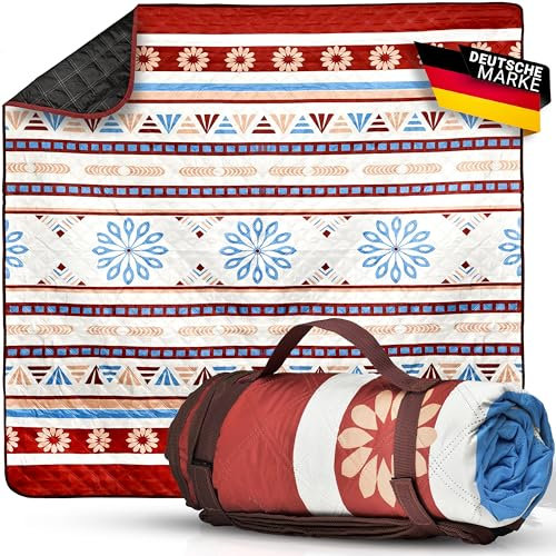 VALNOVA® Picknickdecke 200x200 cm [wasserdicht & waschbar] - Extra große Outdoor Decke für 4-6 Personen mit 3 Material-Schichten & weicher Oberfläche [inkl. Tragegriff]