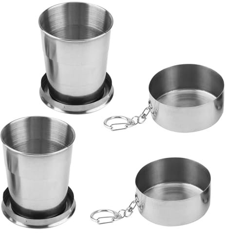 HTRTRR 2 Stück faltbare Edelstahltasse, 250 ml Metall-Camping-Tasse, faltbare tragbare Tasse, Kaffeetasse,Teleskop Becher Reisebecher für Reisen, Picknick, Wandern, Outdoor-Aktivitäten
