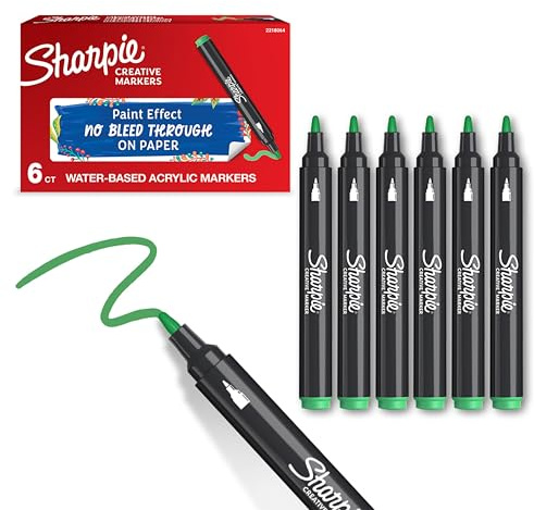 Sharpie Creative Marker Acrylic Paint Pens | Bullet Tip Water-Based Paint Markers | Green | No-Bleed Ink Writes on Most Surfaces | Crafting & Art Supplies | 6 Count