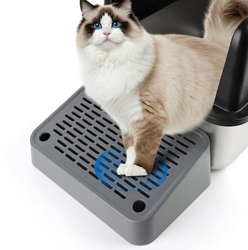 Bartuke Rampe pour Chat pour litière, Tabouret à pédale pour Chat avec Fonction filtrante, piège à litière pour Chats de Petite Taille et Personnes âgées, Nettoyage Facile (Gris foncé)