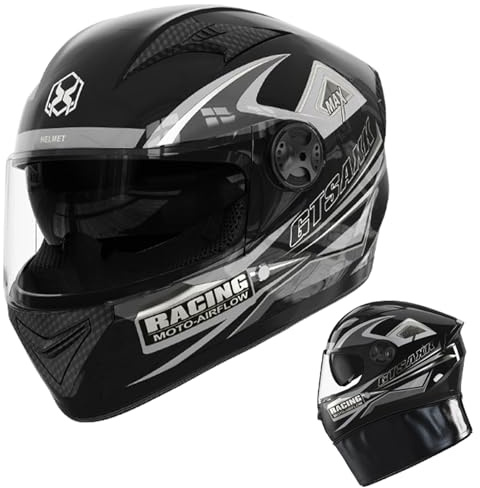 Casco Integral De Moto Casco Integral con Visera Solar Casco De Moto Cascos Integrales Casco De Motocicleta Casco Casco De Ciclomotor para Mujeres Y Hombres(54-61 Cm)