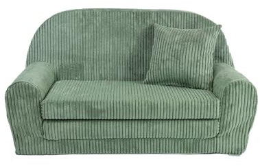 FORTISLINE - Kindersofa Rosalia Mini - Ausklappbares Mini-Sofa aus Cord mit Verlängerung - Schlafcouch 78 x 45 x 40 cm - Kinder Sitzsofa Oeko-TEX Zertifiziert - inkl. Kissen - in 7 Farben - Hellgrün