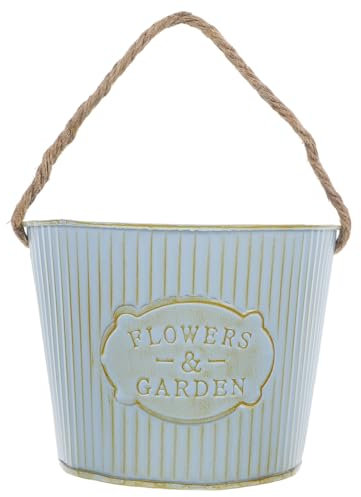 POPETPOP Vaso da fiori in retrò fioriera da parete Titolari decorazioni fioriere vaso per piante sospeso vaso da fiori per giardino ferro da stiro Sky-blue