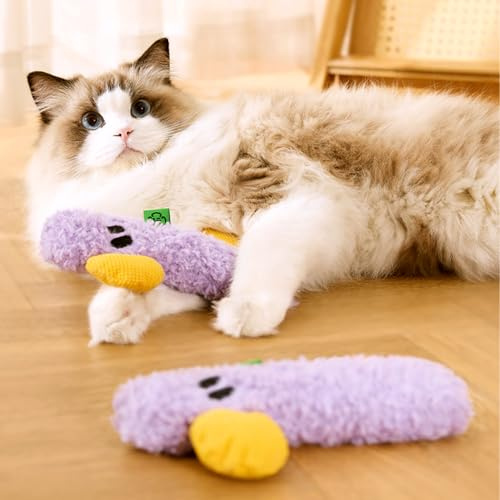 Electspark Cat Toy Kicker Pillows, Plush Catnip Cat Toy with Crinkle and Beep Sound, Interactive Toy for Kitten Feline Chew Enrichment, 8.66” Soft Sticks for Bored Indoor Adult Cat Cuddle Scratch Play