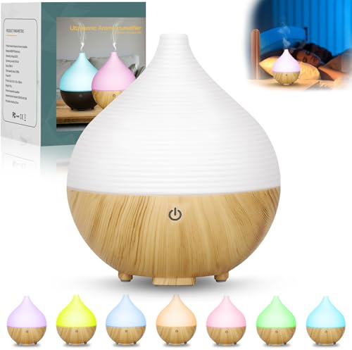 POWZOO Aroma Diffuser 160ml,Ultraschall Holzoptik Weiß,7 LED