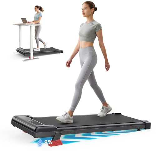 bigzzia Walking Pad with Incline, 3-in-1 Under Desk Treadmill for Home, 1-8km/h, 2.5HP Quiet Walking Machine with Remote & LED Display, Space-Saving Design, 130kg Capacity (Light Black)