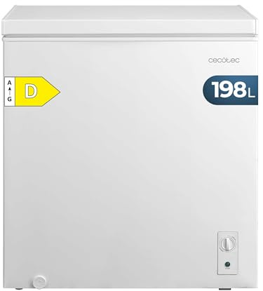 Cecotec Congelador Horizontal 198L Bolero CoolMarket Chest 198M White D. Cesta con Asas, Control Mecánico LED, UltraContact D-Cool, Dual Function, Puerta ZeroG (80º-30º), Fast Freezing, Compacto