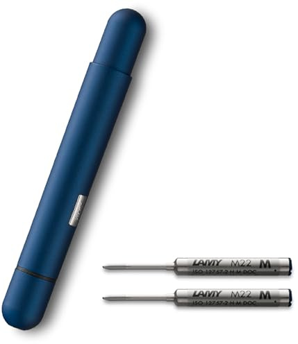 Lamy pico chrome Kugelschreiber – Innovativer Pocket Pen Kuli – mit einem Klick in Full-Size – Gehäuse aus Metall & Strichbreite M – inkl. Compactmine M 22 in schwarz (imperialblue +2 Ersatzminen)