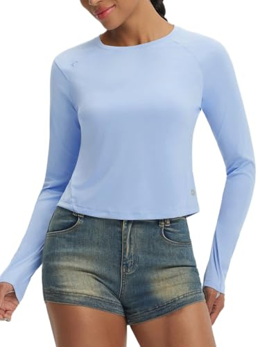 baleaf Womens Long Sleeve Running Tops Cropped UV Sun Protection Quick Dry | Lightweight Shirts UPF 50+ for Gym Hiking Sports Workout
