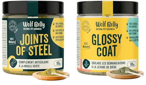 Wolf Belly - Pack Complément Articulations et Peau 100% Naturel (180 g) | Chondroprotecteur + Anti-démangeaisons | pour Chiens et Chats | Format en Poudre - Fabriqué en UE