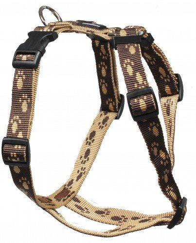Feltmann Mopsgeschirr Hundegeschirr Soft Nylon, Braun, Beige Pfötchen, 5-9 kg, 15mm