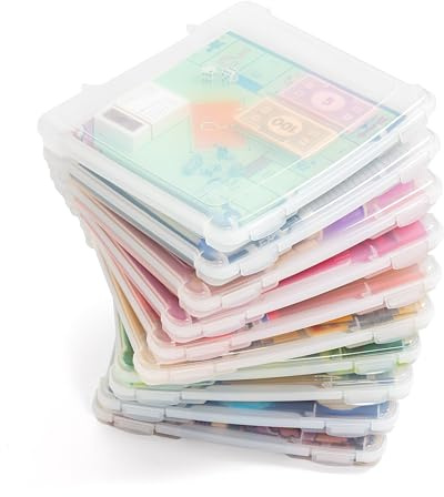 IRIS USA Board Game Storage Craft Organizer Box with Snap-Tight Latch Lid, 10-Pack Portable Plastic Case Bin for Puzzles, Magazines, Hobbies, Art Supplies, Fits 8.5 x 11 & A4 Papers, Slim, Clear