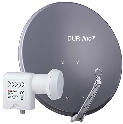DUR-line 24 Teilnehmer Unicable-Set - Qualitäts-Alu-Satelliten-Komplettanlage - Select 75cm/80cm Spiegel/Schüssel Anthrazit + Unicable LNB(UK 124) - für 24 Receiver/TV [Neuste Technik, DVB-S2, 4K, 3D]