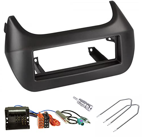 Sound-way Kit Montage Autoradio, Cadre Façade 1 DIN avec Supports de Montage, Cable Adaptateur Connecteur ISO, Adaptateur Antenne Compatible avec Citroen Nemo, Fiat Fiorino Qubo, Peugeot Bipper
