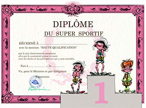 GLDP-7027 Gaston Lagaffe Carte double avec enveloppe Diplôme du Super Sportif - Podium Compétition Sport Médaille Sportive