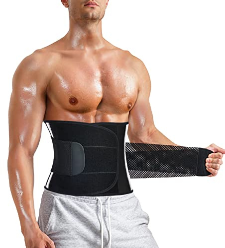 MOLUTAN Men Waist Trainer Trimmer for Tummy Control Compression Shapewear Body Shaper Sweat Belt Medium Black