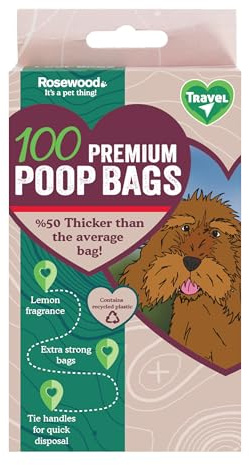 Rosewood Hundekotbeutel mit Griffen, leicht zu reinigen, lose verpackte Hundekotbeutel mit Griffen, leicht parfümiert, Schwarz, 100 Stück