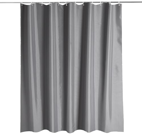 Trimming Shop Shower Curtain for Bathroom - Grey Plain, 180x200cm | Mould Proof and Mildew Resistant Washable Polyester Fabric Modern Bath Curtains with 12 Hooks