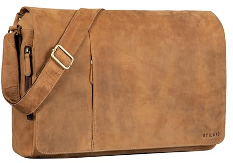 STILORD 'Maximus' XXL Ledertasche riesige Herren Umhängetasche Unitasche 17 18 19 21 Zoll Laptop Aktentasche Bürotasche Büffel Leder, Farbe:dijon - braun