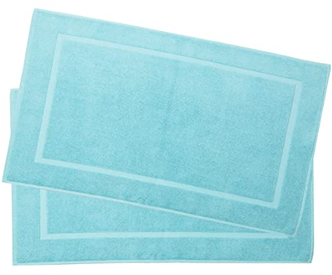 ZOLLNER 2er Set Badematten in 50x80 cm - besonders saugstarke und weiche Badvorleger in blau - mit Tiefgangstreifen und Webrahmen - Baumwolle - Hotelqualität