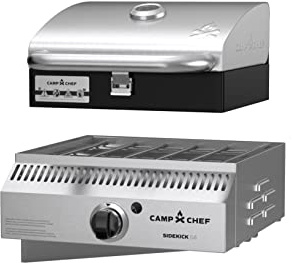 Camp Chef Sidekick Sear - Includes BBQ Box for Pellet Grill - Accessory for Outdoor Cooking - Sear & Grill with Ease - 14 Cooking System Compatible, Silver