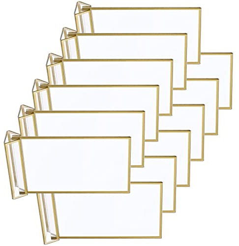 12 Packs 4x6 Inch Acrylic Sign Holders with Gold Edges, Double Sided Table Number Frame for Weddings, Golden Holder, Clear Golden Restaurant Signs, Photo Holder, Menu Holder