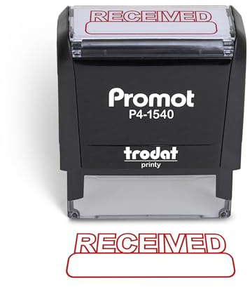 Promot Received Self Inking Rubber Stamp - Refillable Received Stamper - Business, Bookkeeping, Ordering, Accounting, Work, Office Stamps - Red Ink