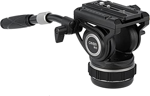 Cayer Pro Video Fluid Head con 75mm Flat Base, Ajustable Pan Drag y Mango telescópico, Heavy Duty Trípode Fluid Head para cámaras DSLR, videocámaras, Carga máxima 22lb/10kg, K10