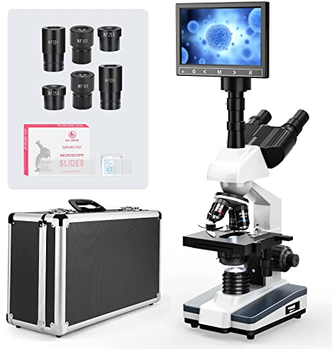 [Qualité de Recherche] Microscopes Trinoculaires Vabiooth, Grossissement 40X-2500X, Écran LCD 7, Oculaire Électronique 5MP, Platine Mécanique. Idéal pour Élevage, Hôpitaux Vétérinaires, Laboratoires