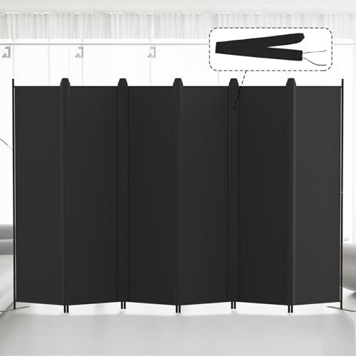 Kokorona 6 Panel Room Divider, 6FT Tall Folding Privacy Screen Wall Dividers, Portable Privacy Screen Freestanding Room Divider for Room Separation, Included-Cover Strips, Black, W 305 x H 183 cm