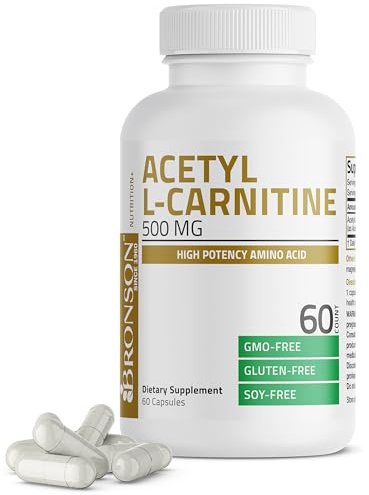 Bronson Acetyl L-Carnitine 500 MG High Potency Amino Acid Non-GMO, 60 Capsules