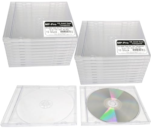 MP-Pro Leere CD Hüllen Jewel Case Transparent mit Single CD-Tray Transparent oder Schwarz, A-Grade CD Leerhüllen - 20 Stück Transparent (2 x 10)
